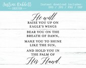 And He will raise you up on Eagles Wings, funeral quote, prayer card design, in memory of, in loving memory, faith, Svg, Jpg, Png and Dxf