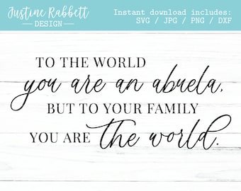 To the world you are an abuela, but to your family you are the world. Mother's Day, Gift Sign Design |  Digital Download  |  Svg Jpg Png Dxf