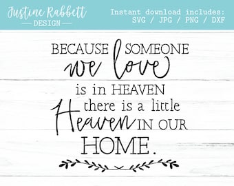 Because someone we love is in Heaven there is a little Heaven in our home, in loving memory, sympathy, wood sign design, Svg, Jpg, Png, Dxf