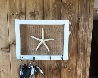 Key/pet leash holder with starfish and burlap