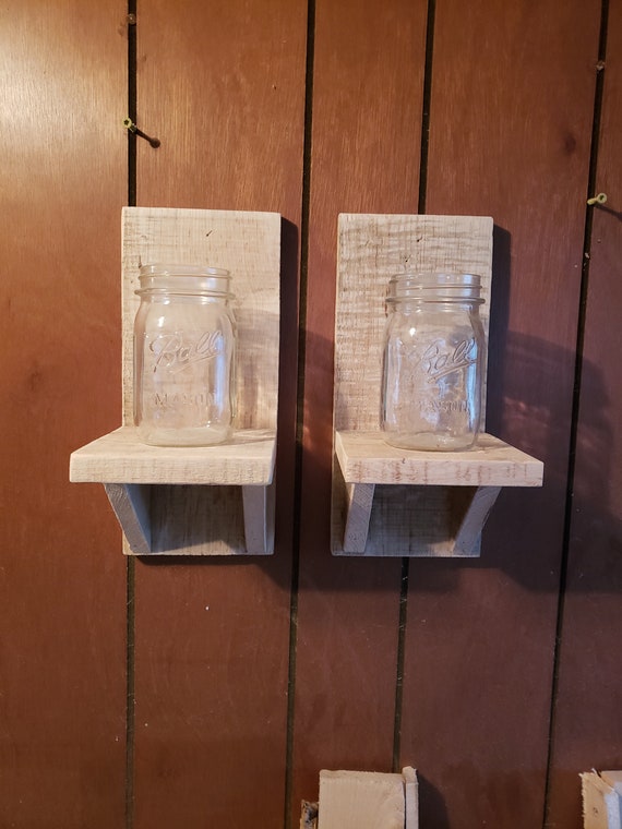 Rustic Reclaimed Wood Wall Sconce With Mason Jars Etsy