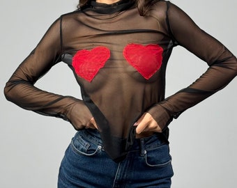mesh top, fishnet sheer mesh top, sheer black mesh top, longsleeve soft stretchy top, elegant transparent top, see through top, gift for her