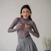 Celebrities Elegant Solid See-through Mesh Turtleneck Tops main image 1