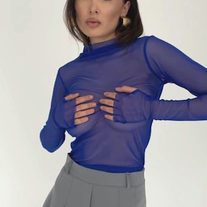 Sheer mesh top, sheer shirt, fishnet long sleeve top, soft stretchy mesh, transparent top, see through blouse, gift for her