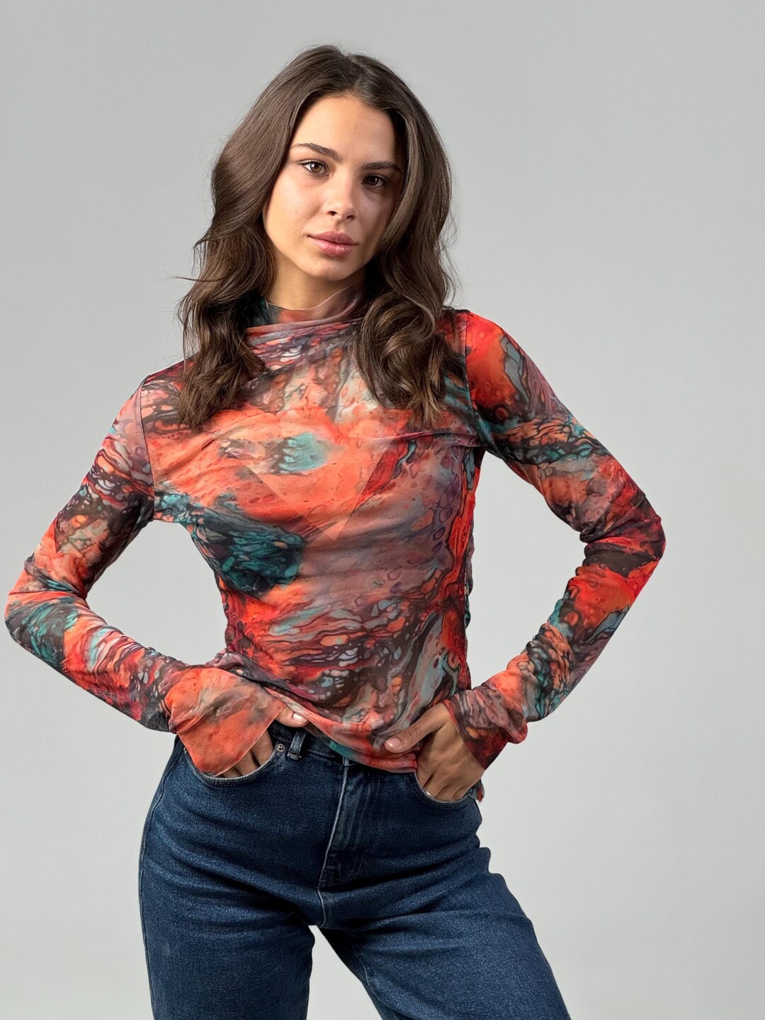 Sheer Mesh Turtleneck Top main image 0