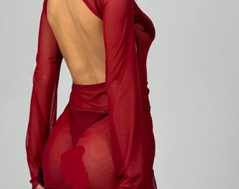 sheer dress, longsleeve dress, soft stretchy mesh, elegant transparent dress, see through lingerie, gift for her, night wear, rave outfit