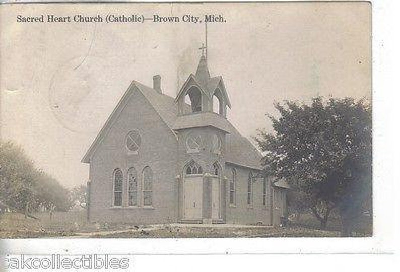 -Brown City,Michigan 1911 RPPC-Sacred Heart Church Catholic