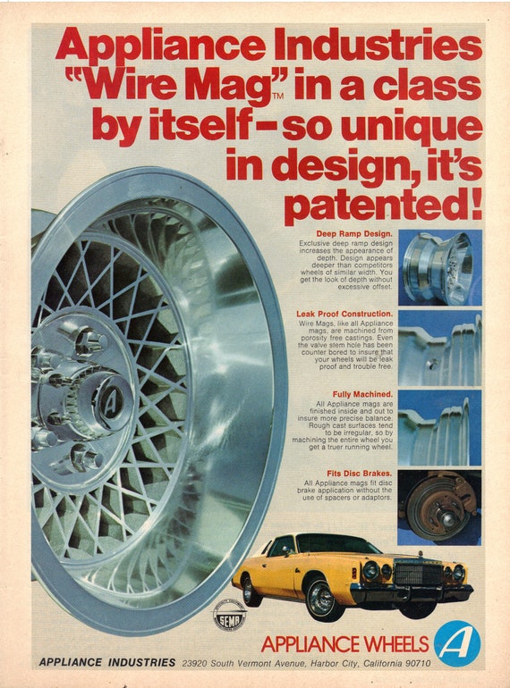 Vintage 1975 Print Ad for Appliance Wheels Wire Mag