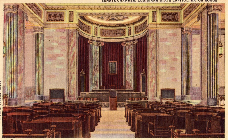 Linen Postcard Senate Chamber Louisiana State Capitol Baton Rouge Louisiana