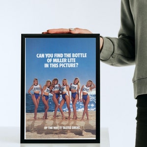 1980&#39;s Miller Lite Print Ad with Bikini Girls| Digital download| Printable Wall Art