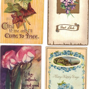 Lotto di 4 cartoline di auguri antichi con fiori - Lotto 978