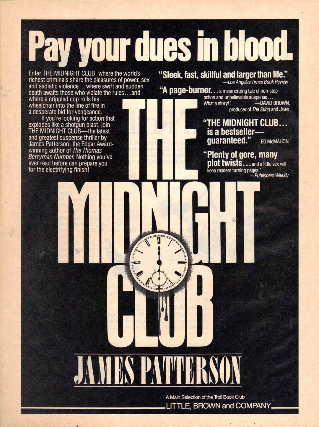 Vintage 1989 Print Ad for the Midnight Club by James