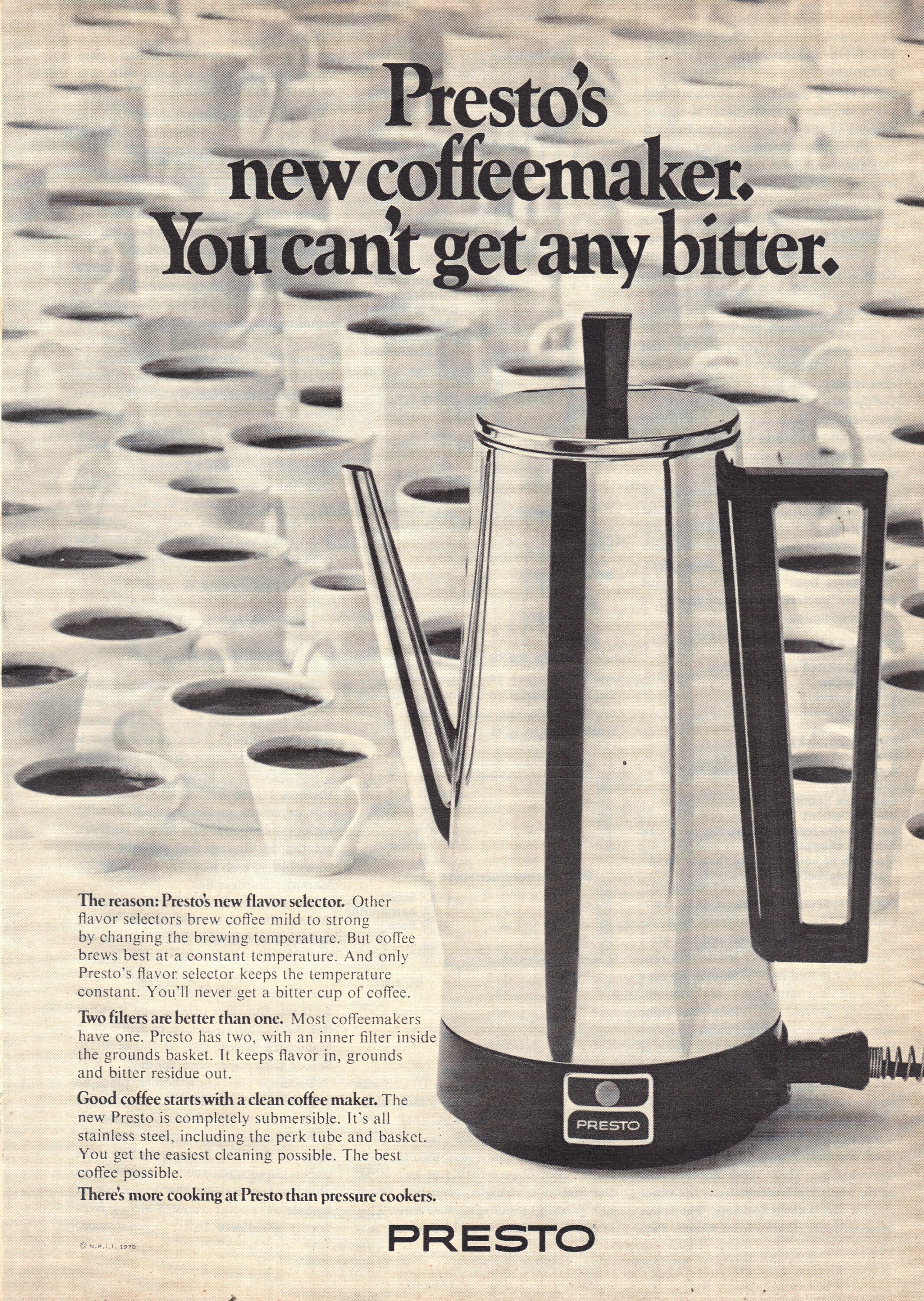 Vintage 1970 Print Ad for Presto Coffee Maker 