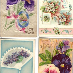 Lotto di 4 cartoline di auguri antichi con fiori - Lotto 983