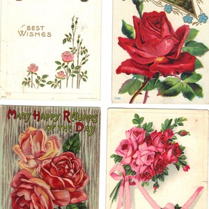 Lotto di 4 cartoline di auguri antichi con rose - Lotto 968