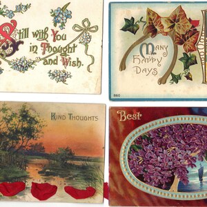 Lotto di 4 cartoline di auguri antichi con fiori - Lotto 999