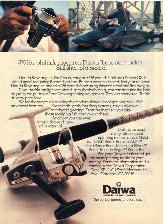 Vintage 1980 Print Ad for Daiwa Rods and Reels Wall Art,gift for Dad 
