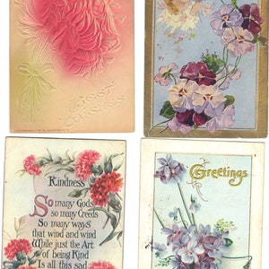 Lotto di 4 cartoline di auguri antichi con fiori - Lotto 976