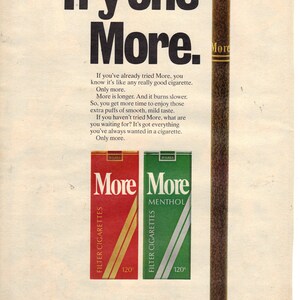 Vintage 1977 Print Ad for More Lights 100&#39;s Cigarettes and Mens Underwear