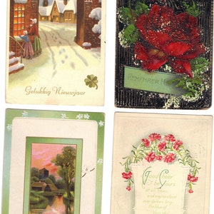 Lotto di 4 cartoline di auguri antichi - Lotto 1010