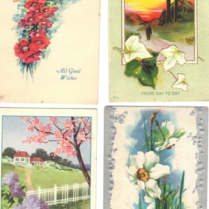 Lotto di 4 cartoline di auguri antichi con fiori - Lotto 977
