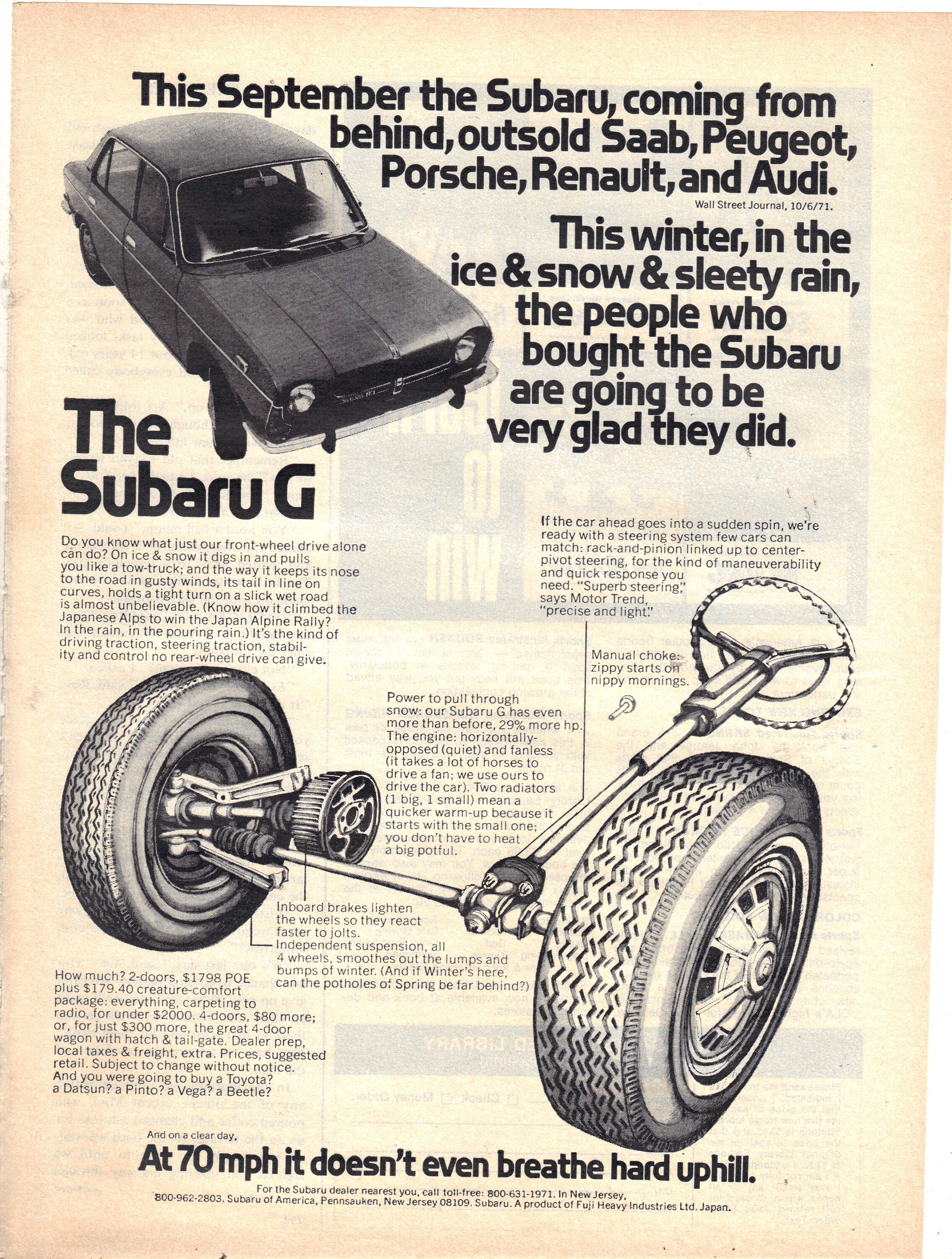 Vintage 1971 Subaru G Print Ad - Etsy Australia