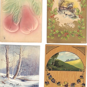 Lotto di 4 cartoline di auguri antichi con fiori - Lotto 1000
