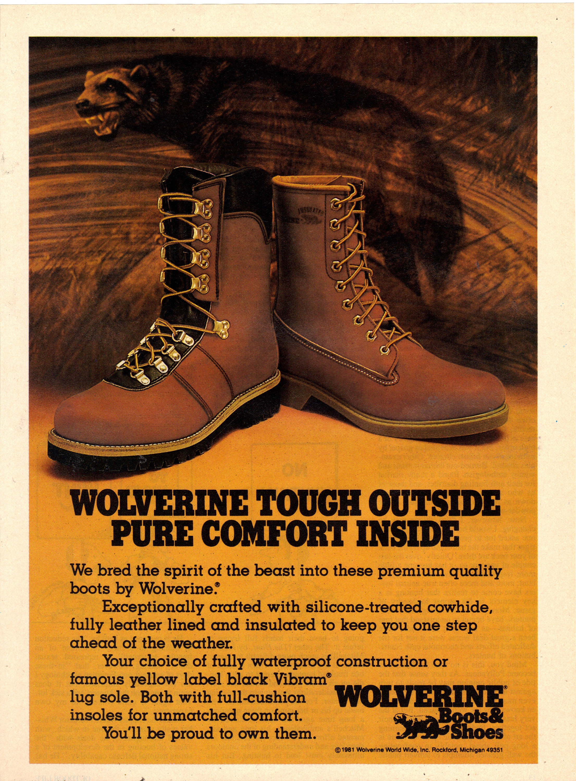 Vintage 1981 Print Ad for Wolverine Boots