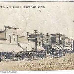 RPPC-North Side Main Street-Brown City, Michigan 1911 (cavalos e carroças)