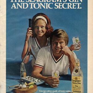 Vintage 1977 Print Ad for Seagram&#39;s Extra Dry Gin and Salem Cigarettes