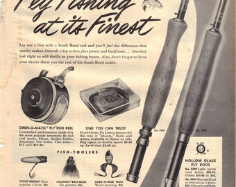 Vintage 1953 Print Ad for South Bend Fly Rods and Reels 