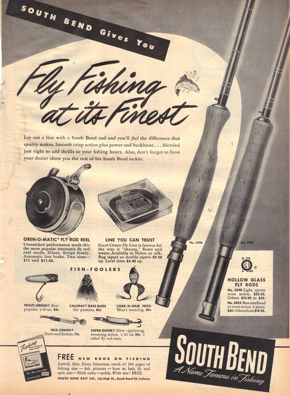 Vintage 1953 Print Ad for South Bend Fly Rods and Reels