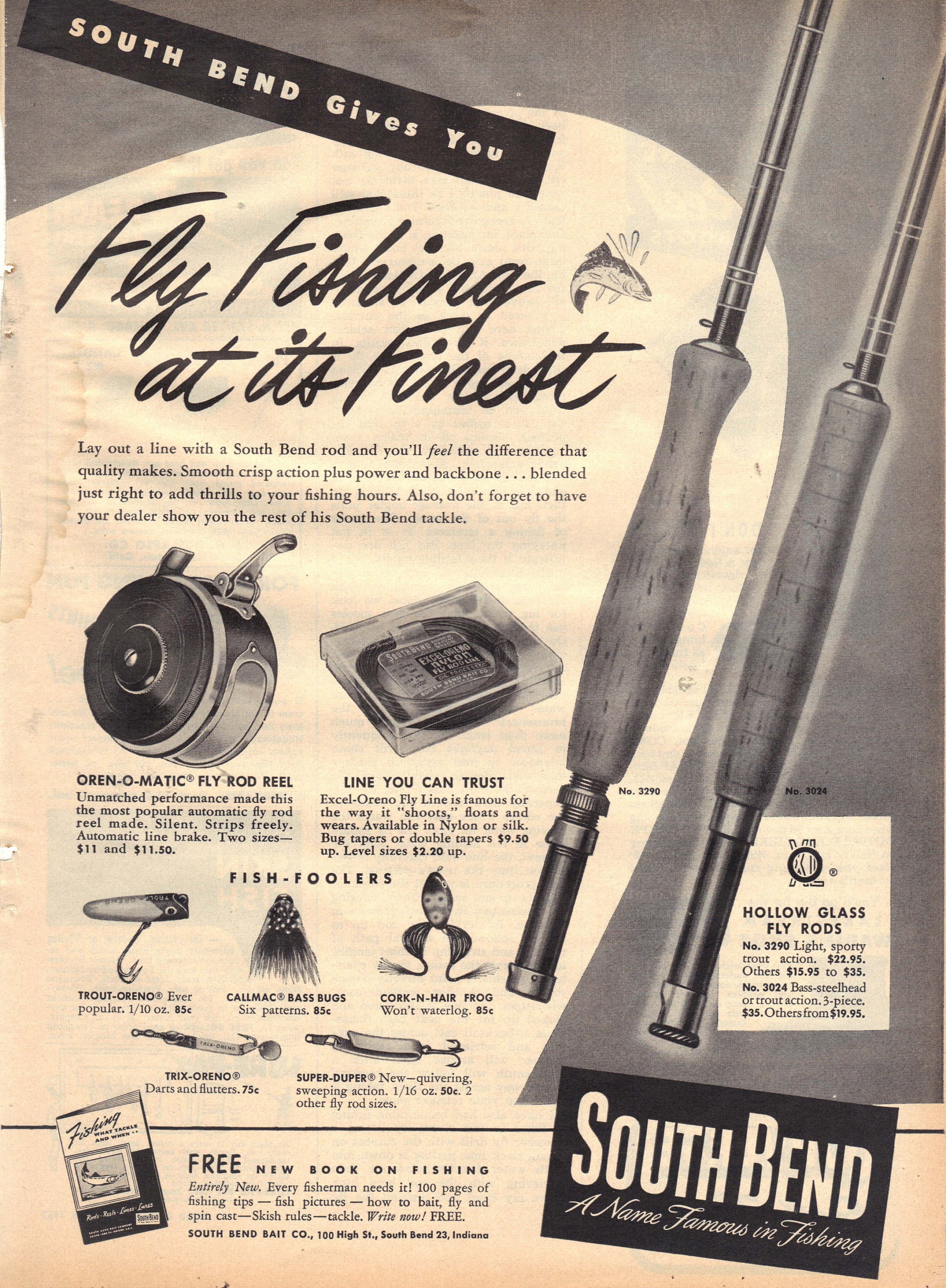 Vintage 1953 Print Ad for South Bend Fly Rods and Reels -  UK