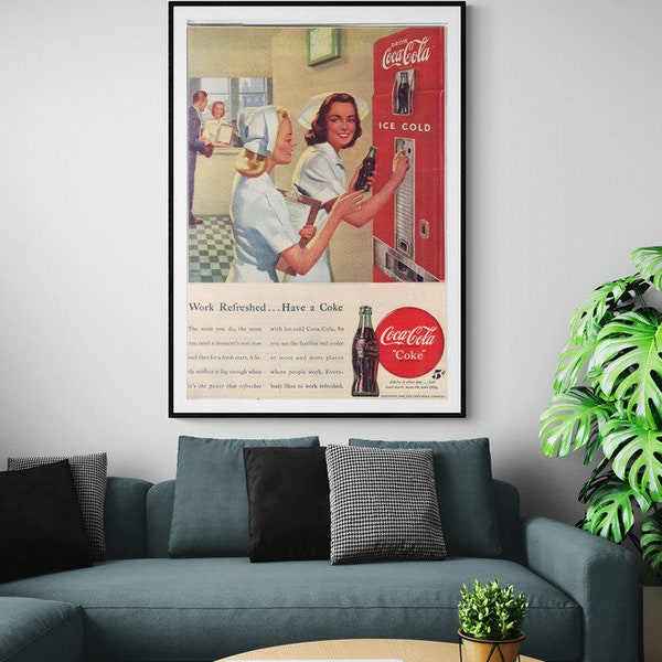 Vintage 1948 Coca-Cola Print Ad 2 Nurses buying Coke| Digital Download | printable Wall Art