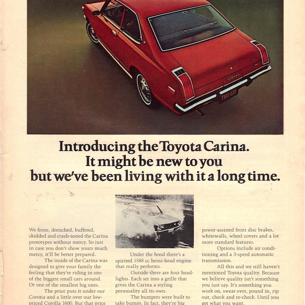 Vintage 1972 Toyota Carina Print Ad