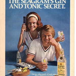Vintage 1975 Print Ad for Pipers Scotch and Seagram&#39;s Extra Dry Gin