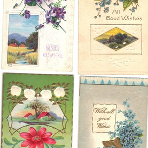Lotto di 4 cartoline di auguri antichi con fiori - Lotto 980