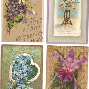 Lotto di 4 cartoline di auguri antichi con fiori - Lotto 991