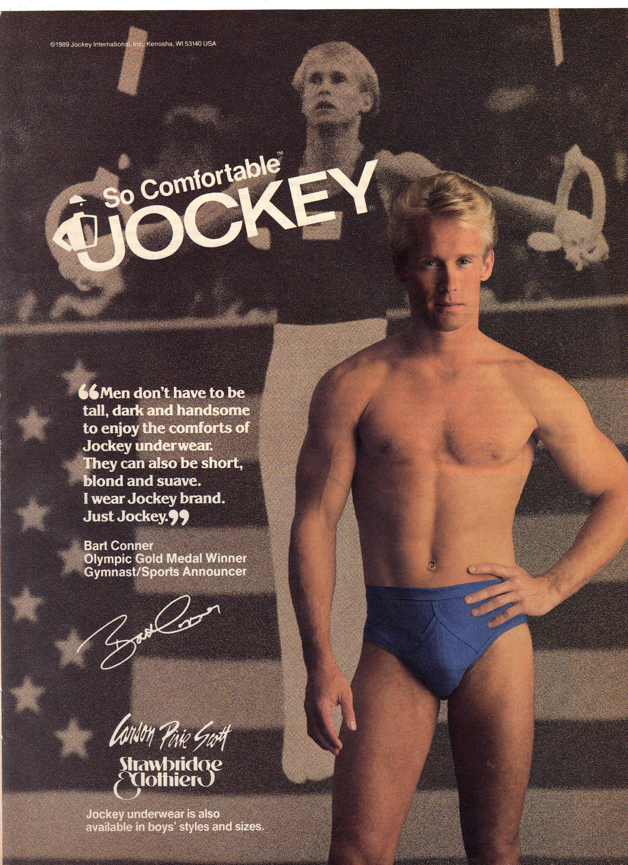 Vintage 1989 Print Ad for Jockey Underwear w/Bart Conner