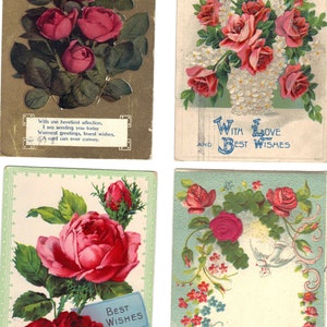 Lotto di 4 cartoline di auguri antichi con rose - Lotto 966