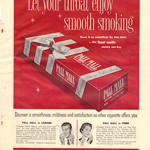 Vintage 1953 Print Ad for Pall Mall Cigarettes