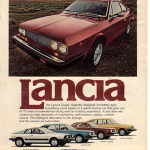 Vintage 1977 Print Ad for Lancia Coupes and Cricketeer Suits