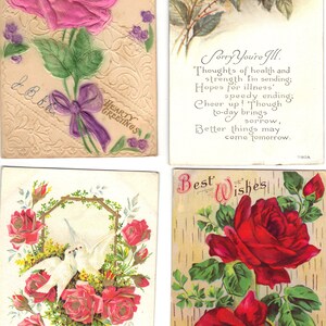 Lotto di 4 cartoline di auguri antichi con rose - Lotto 973