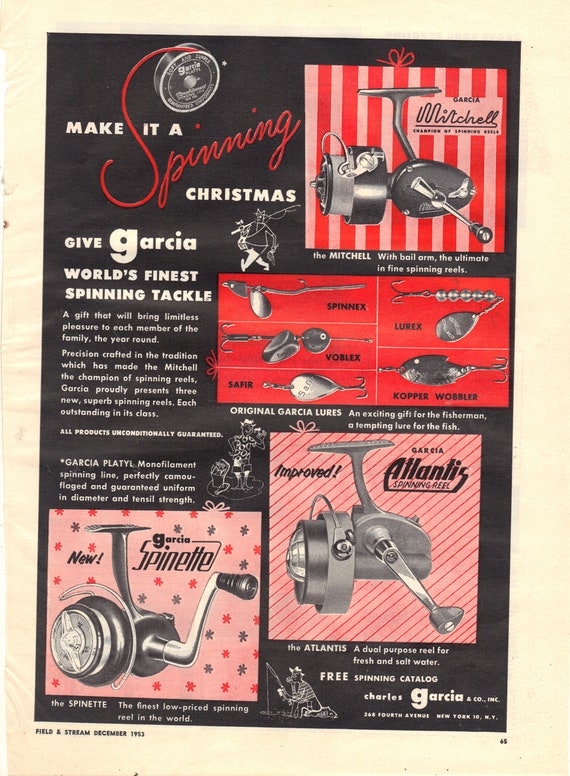 Vintage 1953 Print Ad for Garcia Fishing Reels -  Canada