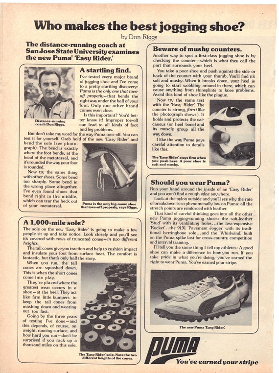 Vintage 1977 Print Ad for Puma Easy Rider Shoes