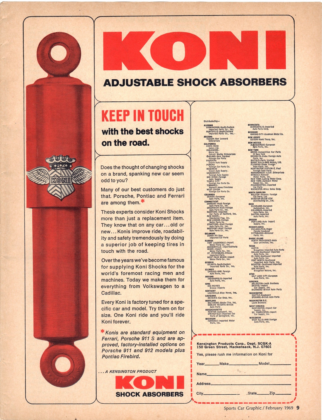 Vintage 1969 Print Ad for Koni Shock Absorbers Etsy