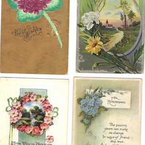 Lotto di 4 cartoline di auguri antichi con fiori - Lotto 986