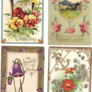 Lotto di 4 cartoline di auguri antichi con fiori - Lotto 984