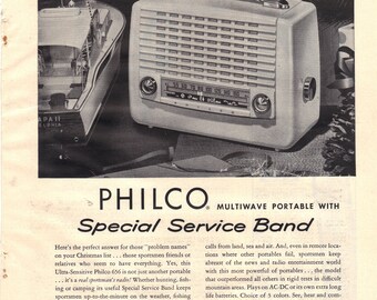 Vintage 1953 Print Ad for Philco Portable Radios