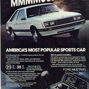 Vintage 1980&#39;s Print Ad for Ford Mustang